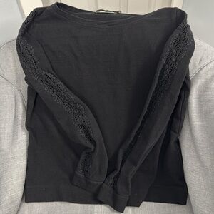 Loft black small shirt with lacework cut out down arms